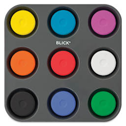 Blick Essentials Tempera Cakes - Set of 9 with Tray, Large, Assorted Colors