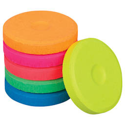 Blick Essentials Tempera Cakes - Set of 6, Small, Fluorescent Colors, stack of cakes with one on side