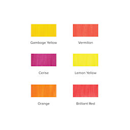 Blick Essentials Tempera Cakes - Set of 6 with Tray, Large, Warm Colors, swatches