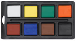 Alphacolor Biggies Tempera Cakes - Top view of Set of 8 colors in tray