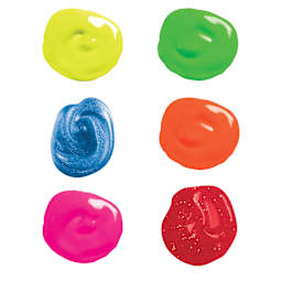 Prang Ready-To-Use Washable Tempera Paints - Assorted Fluorescent, Glitter and Metallic, Set of 6, paint blobs of included colors