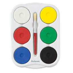 Richeson Tempera Cakes - Set of 6 with Tray and Brush, Standard Colors, Large Cakes
