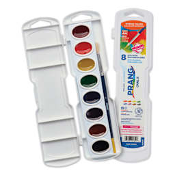 Prang Semi-Moist Watercolor Paint - Oval Pans, Oval Pans, Set of 8, Assorted Colors Oval Pans with palette and front of package
