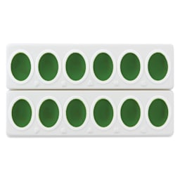 Prang Oval Watercolor Refills arrive packaged in two rows, ready to be separated.
