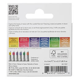 Back of package for Winsor & Newton Professional Watercolor -  Set of 6, Floral Colors, 5 ml