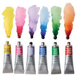 Winsor & Newton Professional Watercolor Set of 6, Floral Colors, 5 ml tubes with swatches of color