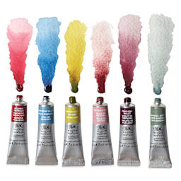 Winsor & Newton Professional Watercolor Set of 6, Mindful Colors, 5 ml tubes and swatches of color