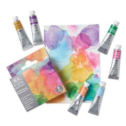 Winsor & Newton Professional Watercolor Set of 6, Vibrant Color tubes and packaging with a painting.