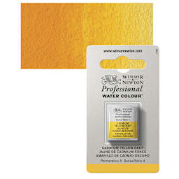 Winsor & Newton Professional Watercolor - Cadmium Yellow Deep, Half Pan and swatch