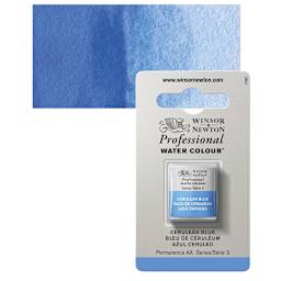 Winsor & Newton Professional Watercolor - Cerulean Blue, Half Pan and swatch