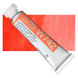 Holbein Artists' Watercolor - Luminous Orange Red, 5 ml Tube and swatch