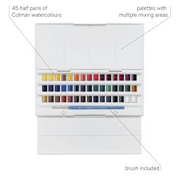 Winsor & Newton Cotman Watercolors - Studio Set of 45, Assorted Colors, Half Pans, features