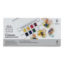 Winsor & Newton Cotman Watercolor Set - Floral Pocket Set, Set of 8, Half Pans (Front of packaging)