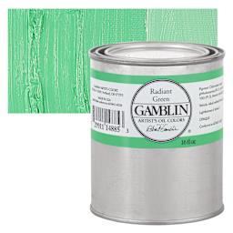 Gamblin Artist's Oil Color - Radiant Green, 16 oz can and swatch