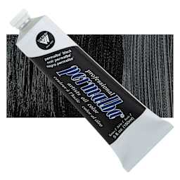 Weber Permalba Artists Oil Color - Permalba Black, 150 ml tube and swatch
