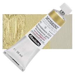Schmincke Mussini Oil Color - Renaissance Gold, 35 ml tube and swatch