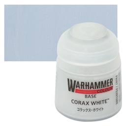 Warhammer Base Acrylic Paint - Corax White, 12 ml jar and swatch