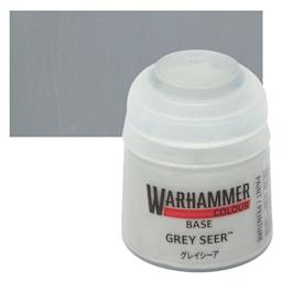Warhammer Base Acrylic Paint - Grey Seer, 12 ml jar and swatch