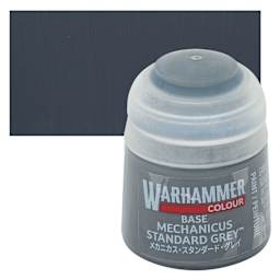 Warhammer Base Acrylic Paint - Mechanicus Standard Grey, 12 ml jar and swatch
