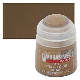 Warhammer Base Acrylic Paint - Steel Legion Drab, 12 ml jar and swatch