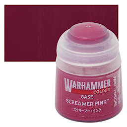 Warhammer Base Acrylic Paint - Screamer Pink, 12 ml jar and swatch