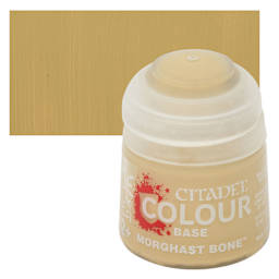 Warhammer Base Acrylic Paint - Morghast Bone, 12 ml jar and swatch