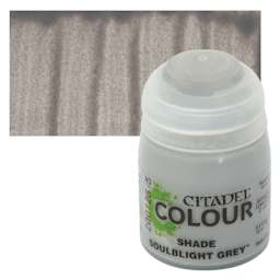 Citadel Shade Acrylic Paint - Soulblight Grey, 18 ml bottle and swatch