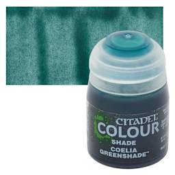 Citadel Shade Acrylic Paint - Coelia Greenshade, 18 ml bottle and swatch