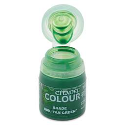 Citadel Shade Acrylic Paint - Biel-Tan Green, 18 ml bottle, open