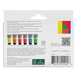 Winsor & Newton Galeria Acrylics - Set of 6, Fluorescent Colors, 20 ml back of package