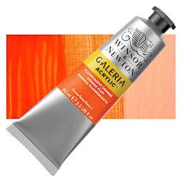 Winsor & Newton Galeria Flow Acrylics - Fluorescent Orange, 60 ml Tube and swatch