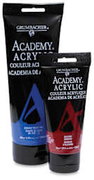 Grumbacher Academy Acrylic Paints - 200 ml Cobalt Blue Hue and 75 ml Alazarin Crimson tubes shown