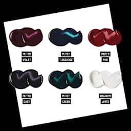 Muted Violet. Muted Turquoise. Muted Pink. Muted Grey. Muted Green. Titanium White.
