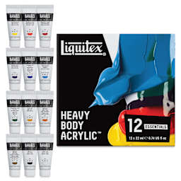 Liquitex Professional Heavy Body Acrylics - Set of 12, Essential Colors, 22 ml, contents and packaging