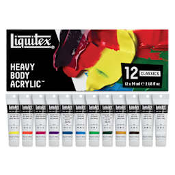 Liquitex Professional Heavy Body Acrylics - Set of 12, Classic Colors, 59 ml, contents and packaging