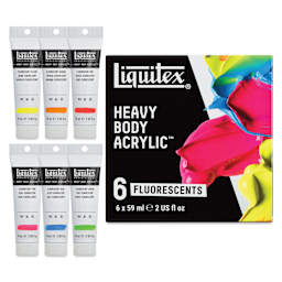 Liquitex Professional Heavy Body Acrylics - Set of 6, Fluorescent Colors, 59 ml, contents and packaging