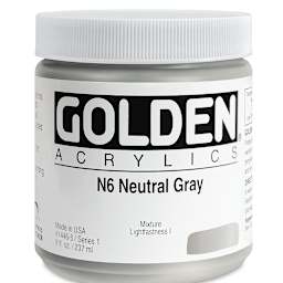 Golden Heavy Body Artist Acrylics - Neutral Gray N6, 8 oz Jar