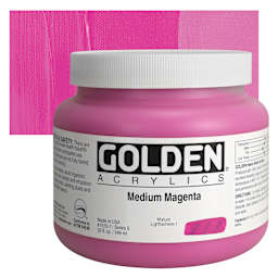 Golden Heavy Body Artist Acrylic - Medium Magenta, 32 oz jar and swatch