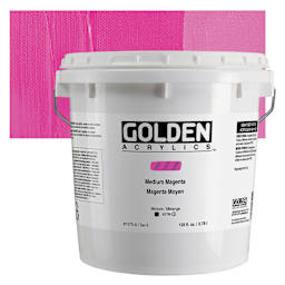 Golden Heavy Body Artist Acrylic Paint - Medium Magenta, 128 oz Bucket and swatch