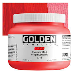 Golden Heavy Body Artist Acrylics - Fluorescent Red, 32 oz Jar and Swatch