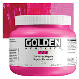 Golden Heavy Body Artist Acrylics - Fluorescent Magenta, 32 oz Jar and Swatch