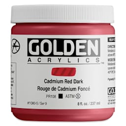 Golden Heavy Body Artist Acrylics - Cadmium Red Dark, 8 oz Jar