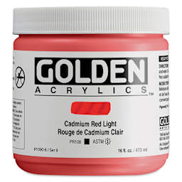 Golden Heavy Body Artist Acrylics - Cadmium Red Light, 16 oz Jar