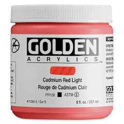 Golden Heavy Body Artist Acrylics - Cadmium Red Light, 8 oz Jar