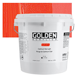 Golden Heavy Body Acrylic Paint - Cadmium Red Light (CP), 3.78 L Bucket and swatch