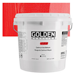 Golden Heavy Body Acrylic Paint - Cadmium Red Medium (CP), 3.78 L Bucket and swatch
