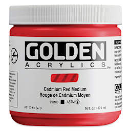Golden Heavy Body Artist Acrylics - Cadmium Red Medium, 16 oz Jar 