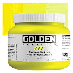 Golden Heavy Body Artist Acrylics - Fluorescent Chartreuse, 32 oz Jar and Swatch