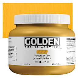 Golden Heavy Body Acrylic Paint - Naples Yellow Deep, 946 ml, Jar and swatch