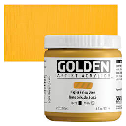 Golden Heavy Body Acrylic Paint - Naples Yellow Deep, 237 ml, Jar and swatch